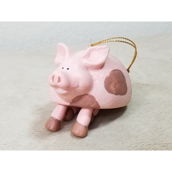 Christmas Tree Ornament Pink Pig w/ Dangling Legs Ceramic 3" RR Roman 90s Vtg - Picture 2 of 13